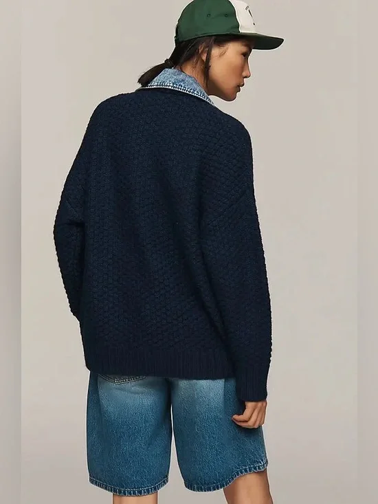 Anthropologie✨Blank NYC Top Pick Sweater Jacket- Navy - Picture 2 of 5